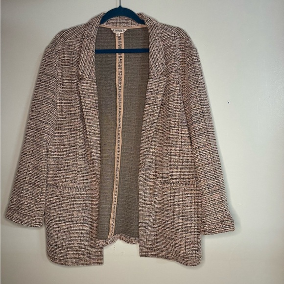 Nanette Lepore Pink Tweed Metallic‎ Open Front Blazer Women’s XL Classic Work - Picture 1 of 5
